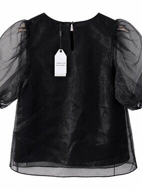 ENGLISH FACTORY NWT BLACK SHEER ORGANZA PUFF SLEEVE TOP 🖤✨